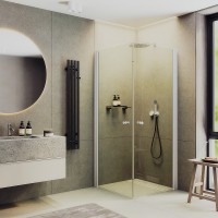 Душевой уголок Maybah Glass 800x800x1980 на монопетлях Белый стекло прозрачное