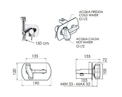 Гигиенический душ со смесителем Remer Minimal N60NO Черный матовый