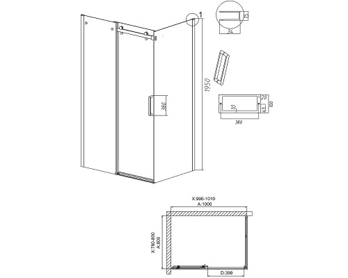 Душевой уголок Grossman Classic 100х80 120.K33.04.1080.21.00 профиль Черный матовый стекло прозрачное