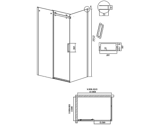 Душевой уголок Grossman Classic 100х90 120.K33.04.1090.21.00 профиль Черный матовый стекло прозрачное