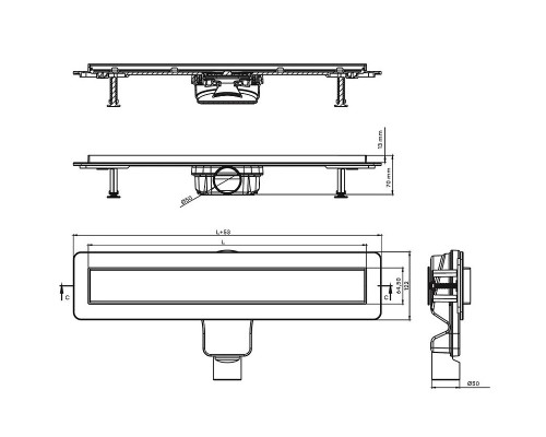 Душевой лоток Berges Optim Line Plus 600 090516 с решеткой Хром глянцевый / под плитку
