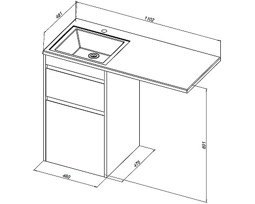 Тумба с раковиной Aquanet Токио 110 R 335586 Дуб веллингтон