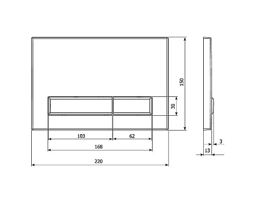 Клавиша смыва KK POL M08 350/PPC/142-00-07 Черная матовая Черная глянцевая