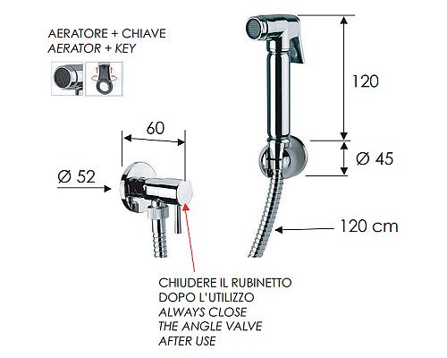 Гигиенический душ с запорным вентилем Remer 332RELA Хром