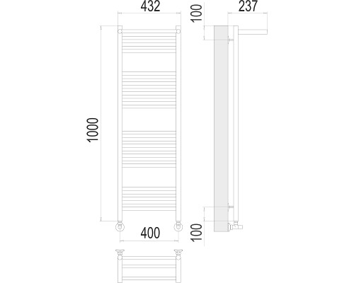 Водяной полотенцесушитель Terminus Аврора П20 400x1000 4670078529435 с полкой Хром, нижнее подключение, G 1/2" ВР, с угловым соединением
