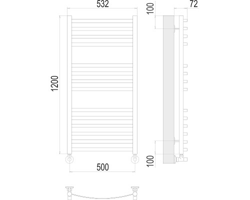 Водяной полотенцесушитель Terminus Авиэль П14 500х1200 4670078529220 Хром, нижнее подключение, G 1/2" ВР, с угловым соединением