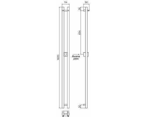 Электрический полотенцесушитель Terminus Дуо Стойка электро DUO проф 1600 4670078528377 Хром