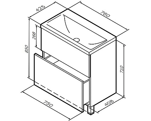 Тумба под раковину AM.PM Gem 75 M90FSX0752HF Орех