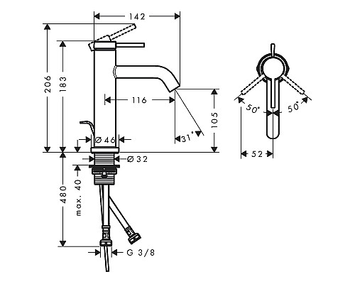 Смеситель для раковины Hansgrohe Tecturis S 73310670 Черный матовый