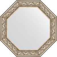 Зеркало Evoform Octagon 80х80 в багетной раме - Барокко серебро 106 мм