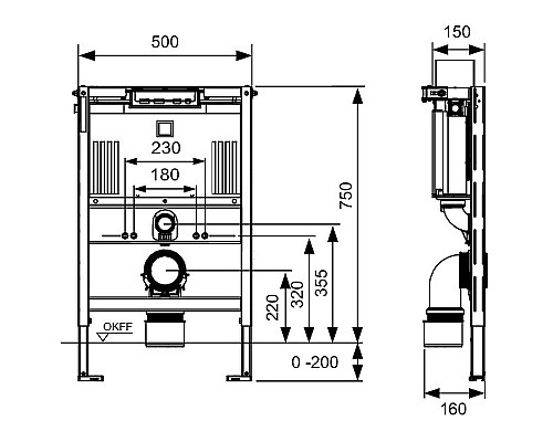 Инсталляция Tece Profil 9300291 для подвесного унитаза без клавиши смыва
