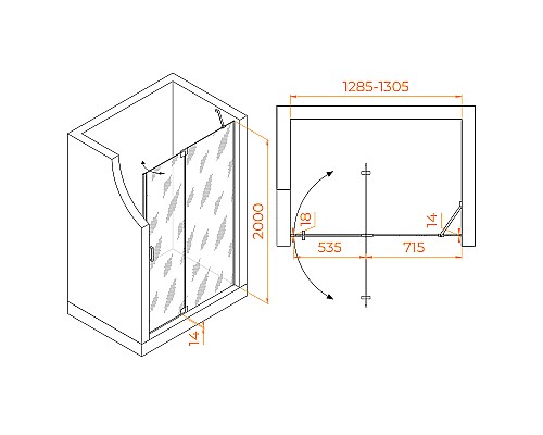 Душевая дверь RGW Hotel HO-014 130 350601413-11 профиль Хром стекло прозрачное