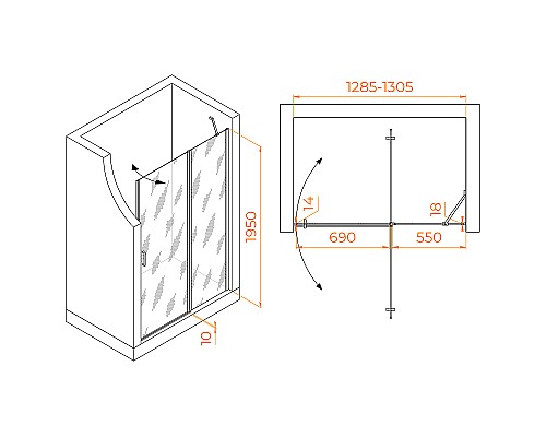Душевая дверь RGW Leipzig LE-004-Gg 130 351200413-110 профиль Серый стекло прозрачное