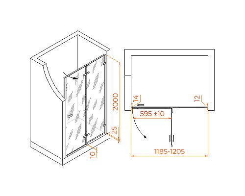 Душевая дверь RGW Stilvoll SV-004-B 120 353200412-14 профиль Черный стекло прозрачное
