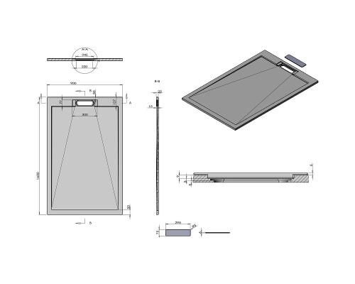Душевой поддон из искусственного камня Vincea 160x90 Антрацит
