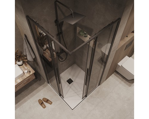 Душевой уголок Grossman Galaxy 90х90 300.K33.01.9090.21.10 профиль Черный матовый стекло тонированное