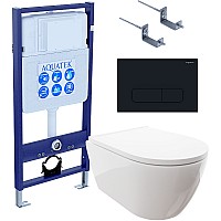 Комплект унитаза с инсталляцией Aquatek Set Aquatek Поларис-017 4в1 с сиденьем Микролифт и Черной матовой клавишей смыва