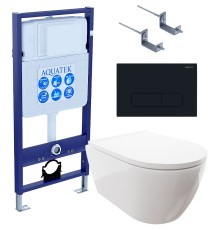 Комплект унитаза с инсталляцией Aquatek Set Aquatek Поларис-017 4в1 с сиденьем Микролифт и Черной матовой клавишей смыва