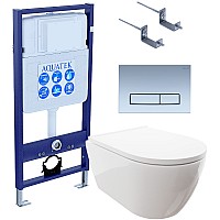 Комплект унитаза с инсталляцией Aquatek Set Aquatek Поларис-024 4в1 с сиденьем Микролифт и клавишей смыва Хром матовый