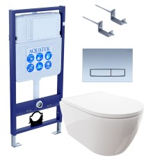 Комплект унитаза с инсталляцией Aquatek Set Aquatek Поларис-024 4в1 с сиденьем Микролифт и клавишей смыва Хром матовый