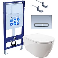 Комплект унитаза с инсталляцией Aquatek Set Aquatek Поларис-027 4в1 с сиденьем Микролифт и клавишей смыва Никель