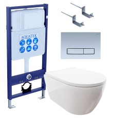 Комплект унитаза с инсталляцией Aquatek Set Aquatek Поларис-027 4в1 с сиденьем Микролифт и клавишей смыва Никель