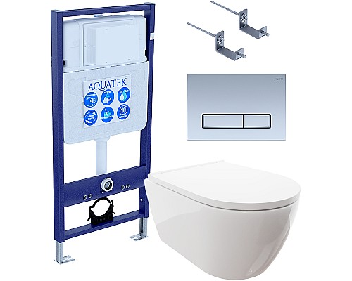 Комплект унитаза с инсталляцией Aquatek Set Aquatek Поларис-027 4в1 с сиденьем Микролифт и клавишей смыва Никель