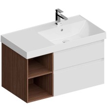 Тумба под раковину Kerama Marazzi Cubo 90 R CUB.90.2Rh\WHTM.N подвесная Белая матовая Структурированный орех
