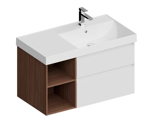 Тумба под раковину Kerama Marazzi Cubo 90 R CUB.90.2Rh\WHTM.N подвесная Белая матовая Структурированный орех