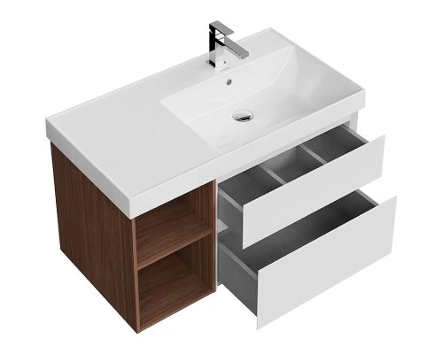 Тумба под раковину Kerama Marazzi Cubo 90 R CUB.90.2Rh\WHTM.N подвесная Белая матовая Структурированный орех