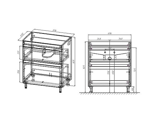 Тумба под раковину Style Line Атлантика 70 Люкс Plus СС-00002343 Старое дерево