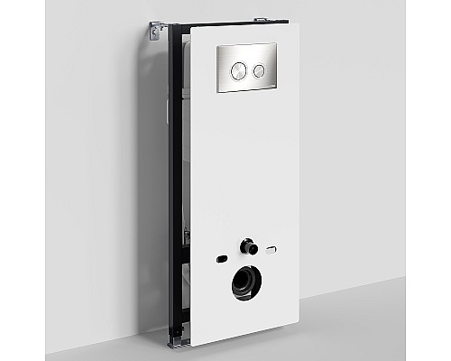 Инсталляция WasserKRAFT Abens 20TLT.010.ME.WH.BN01 для унитаза Белое стекло с клавишей смыва Никель