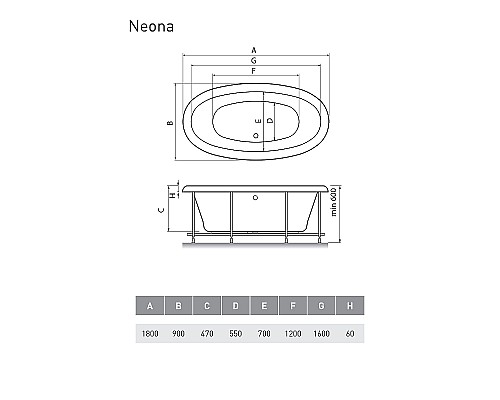 Акриловая ванна Relisan Neona 180x90 Гл000000548 без гидромассажа