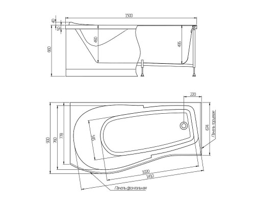 Акриловая ванна Alex Baitler Orta 150х90 L без гидромассажа