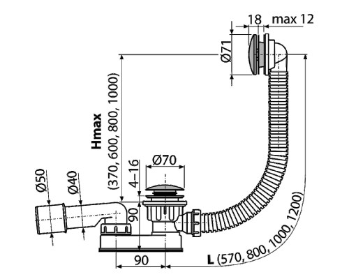Слив-перелив Alcaplast A507CKM Click-Clack Хром