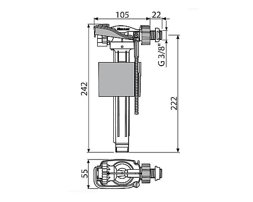 Наливная арматура Alcaplast A160P-3/8 с боковой подводкой