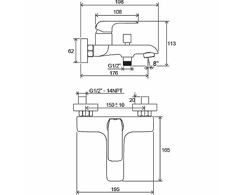 Смеситель для ванны Ravak Flat FL 022.00/150 X070119 Хром
