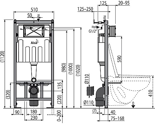 Инсталляция Alcaplast Sadromodul AM101/1120-3:1 RU M71-0001 для унитаза с клавишей смыва Хром глянец