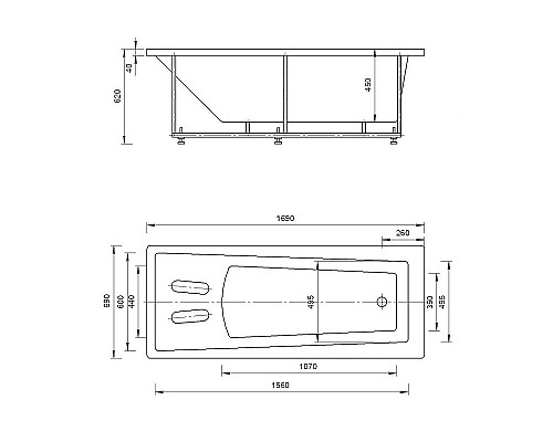 Акриловая ванна Aquatek Либра 170х70 LIB170-0000021 без гидромассажа с фронтальной панелью с каркасом (разборный) со слив-переливом (слева)