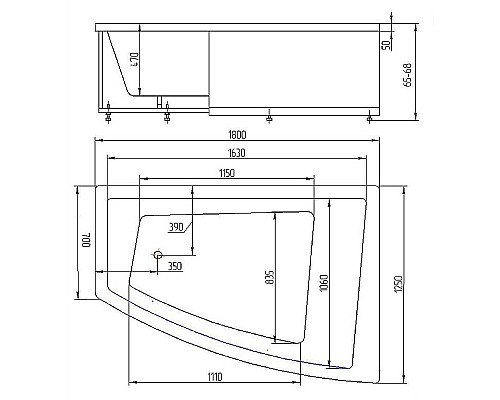 Акриловая ванна Aquatek Оракул 180х125 L ORK180-0000004 без гидромассажа с фронтальной панелью с каркасом (вклеенный) со слив-переливом