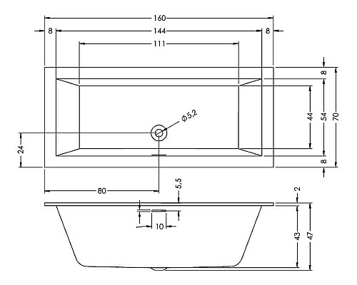 Акриловая ванна Riho Rething Cubic 160х70 B104001005 (BR0600500000000) без гидромассажа