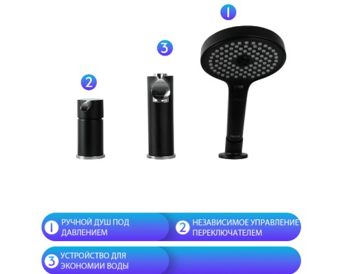 Смеситель на борт ванны Gappo G03-6 Черный матовый Хром