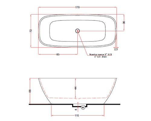 Ванна из искусственного камня Gruppo Treesse Brio 170x72 V297BO без гидромассажа