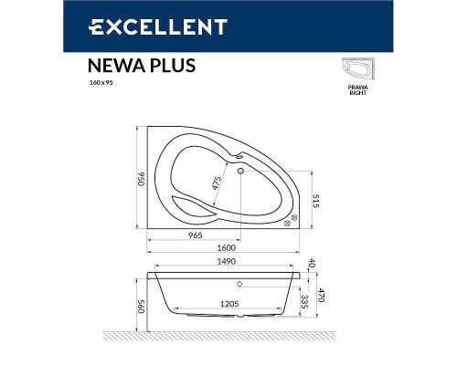 Акриловая ванна Excellent Newa 160x95 R Relax Бронза с гидромассажем