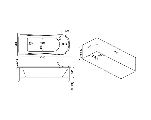 Акриловая ванна Bas Атланта 170x70 В 00003 без гидромассажа