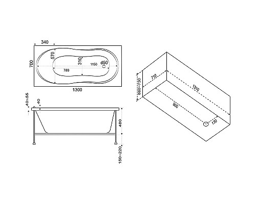 Акриловая ванна Bas Лима 130x70 В 00021 без гидромассажа