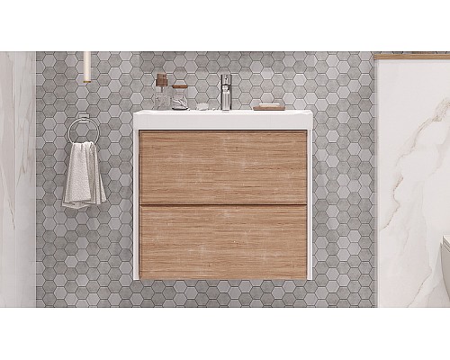 Тумба под раковину Velvex Gesso 70 tp.GES.9696.70.2Y подвесная Белая матовая Дуб сонома