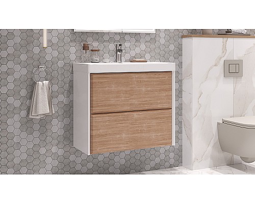 Тумба под раковину Velvex Gesso 70 tp.GES.9696.70.2Y подвесная Белая матовая Дуб сонома