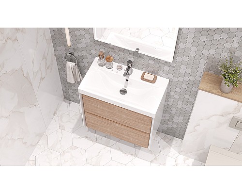 Тумба под раковину Velvex Gesso 70 tp.GES.9696.70.2Y подвесная Белая матовая Дуб сонома