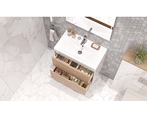 Тумба под раковину Velvex Gesso 70 tp.GES.9696.70.2Y подвесная Белая матовая Дуб сонома